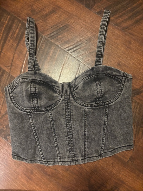 No Boundaries Tops - Black Wash Denim Corset Top